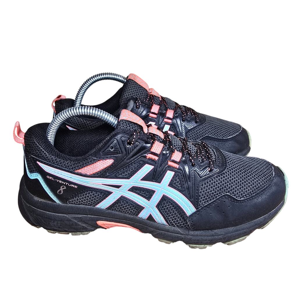 Asics Gel Venture 8 Womens Black Aqua Orange Trail Running Shoes US Size 9